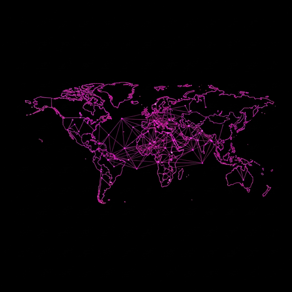 Rappresentazione geometrica astratta delle rotte di spedizione internazionali gestite con Shopify Markets.