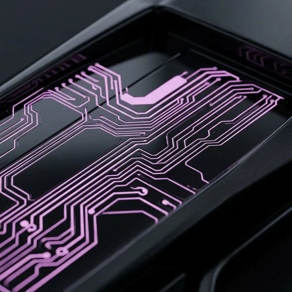 Rappresentazione visiva dell'infrastruttura tecnologica Zero-Friction per eCommerce Shopify con dettagli magenta e architettura nera minimalista.