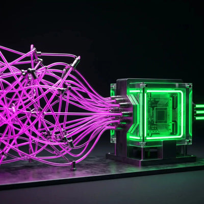 Schema tecnico IFG eCommerce che illustra la convergenza da un'architettura app-dependent caotica verso un core nativo Shopify snello.