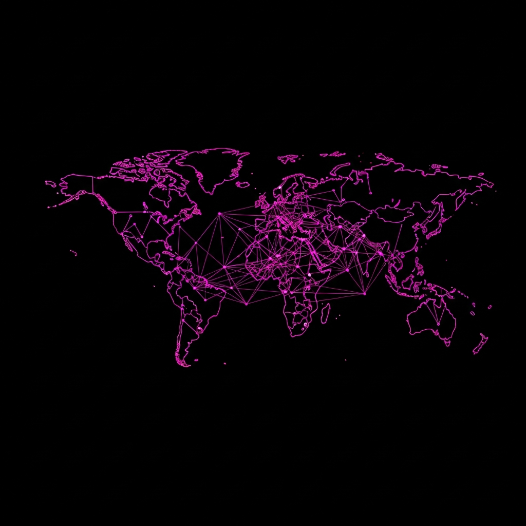 Rappresentazione geometrica astratta delle rotte di spedizione internazionali gestite con Shopify Markets.