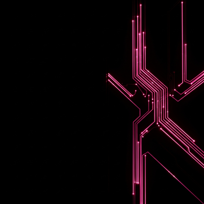 Rappresentazione astratta di tracciati ottici di luce rosa magenta su sfondo nero per conformità dati su Shopify.