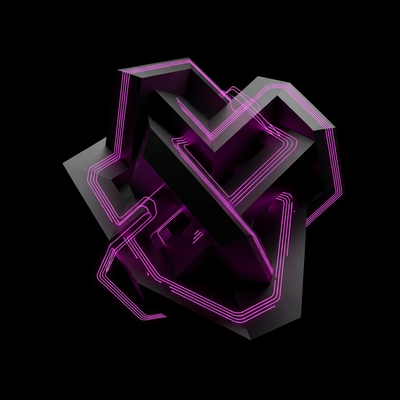 Rappresentazione geometrica astratta di flussi di dati e percorsi di ritorno dati su fondo nero e accenti rosa magenta, stile minimalist tech.