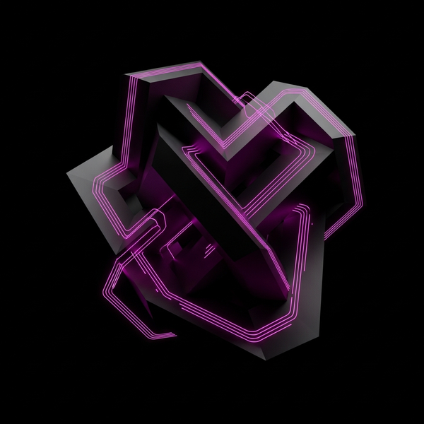 Rappresentazione geometrica astratta di flussi di dati e percorsi di ritorno dati su fondo nero e accenti rosa magenta, stile minimalist tech.