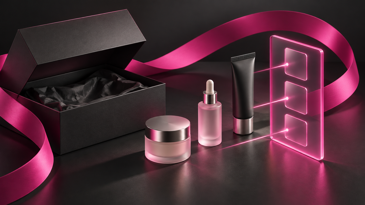 Illustrazione di IFG Build Your Box: box e selezione di prodotti sullo storefront.