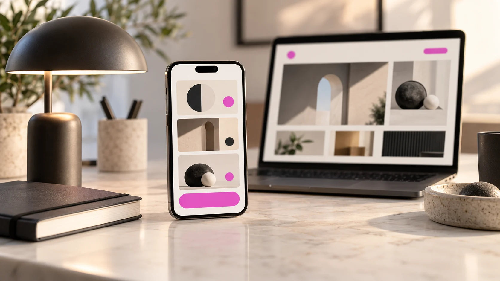 AI concept image of a responsive website on a smartphone, with graphics without text.